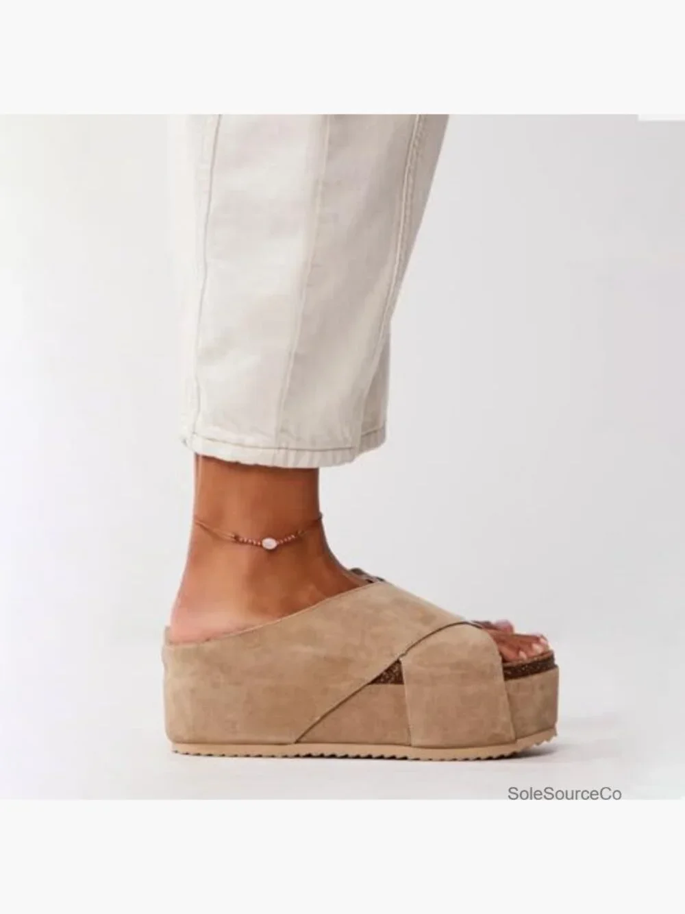 Women's Suede Platform Sandals Cork Footbed Flatform Slide Sandals Criss Cross